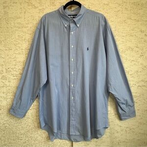 Ralph Lauren Blue Button Down Yarmouth Dress Shirt Sz XL Small Check 17 1/2 Neck